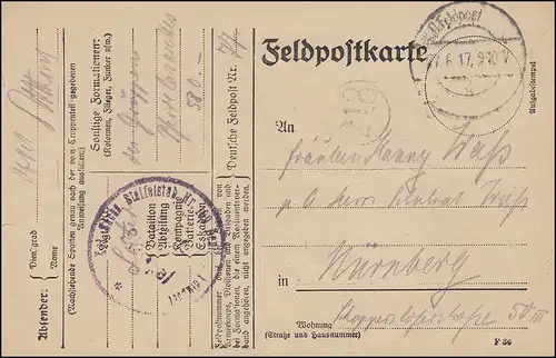 Feldpost S.B.-Stempel Kgl. Sächs. Staffelstab Nr. 189, K.D. FELDPOST 27.6.1917