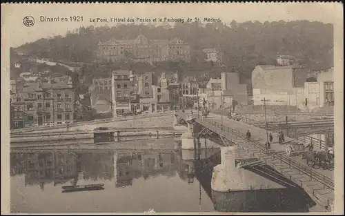 Belgien Ansichtskarte Dinant - Panorama mit Brücke und Hotel, DINANT 13.8.1923