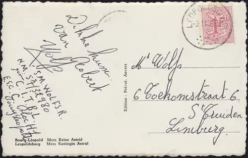 Belgien Ansichtskarte Leopoldsburg - Mess Koningin Astrid, gelaufen 3.11.1958