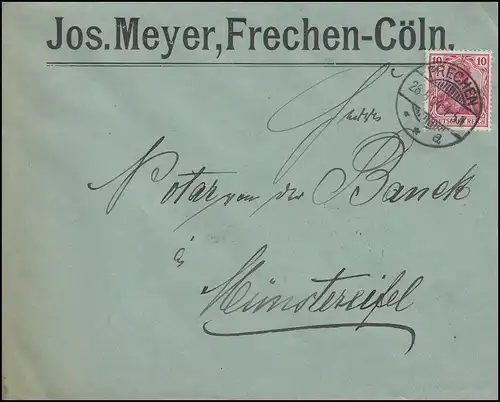71 Germania 10 Pf als EF auf Brief von FRECHEN 26.5.04 nach Münstereifel