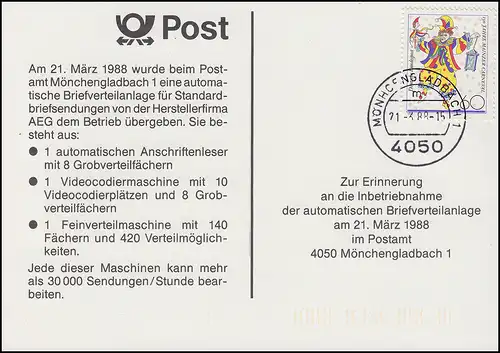 AK Mise en service de l'installation automatique de distribution de courrier MÖNCHENNGLADBACH 21.3.1988
