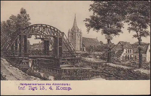 Feldpost Inf.-Regiment 13, 4. Komp. Deutsche Feldpost 1.8.18 auf Ansichtskarte 