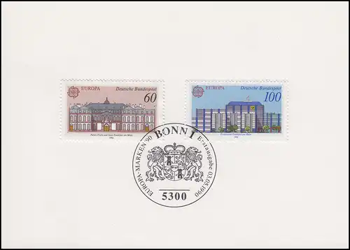 Ministerkarte EUROPA - Posteinrichtungen & 500 Jahre Post, ESSt Bonn 3.5.1990
