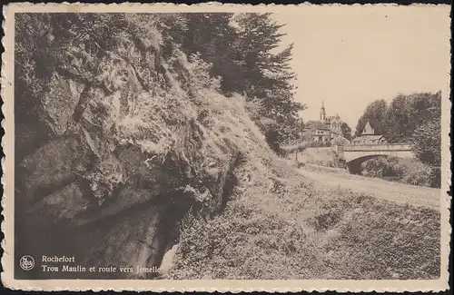 Belgien Ansichtskarte Rochefort - Maulin Loch und Weg nach Jemella, 26.6.1950