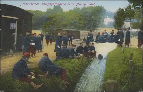 Militaria-AK Franz. Kriegsgefangene beim Mittagsmahl, WAHN SCHIESSPLATZ 2.9.15 