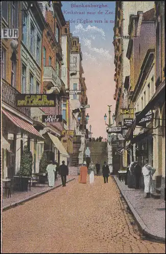 Belgique Carte de vue Blankenberge - Kerkstraat naar de Zee, couru le 20.10.1924
