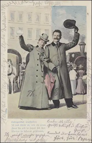 Carte d'affichage couple d amoureux à la gare, ACHTEN 13.8.00 da NIEDERBIER 14.8.0