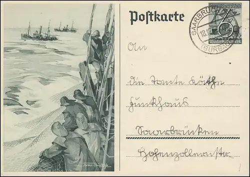 P 266 Carte postale spéciale WHW / ARRÊTS DE SARARO-PÉCHEURS (BURBACH) 18.12.1937