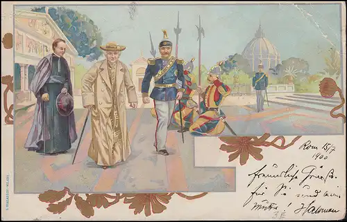 Vatikan-Ansichtskarte Papst, Kardinal und Schweizer Garde, ROM 15.7.1908