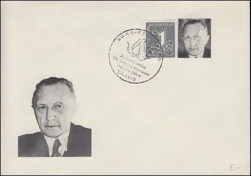 226x Ziffer 1 Pf. Blanko-Schmuck-Umschlag Adenauer SSt BONN-VENUSBERG 5.1.1956