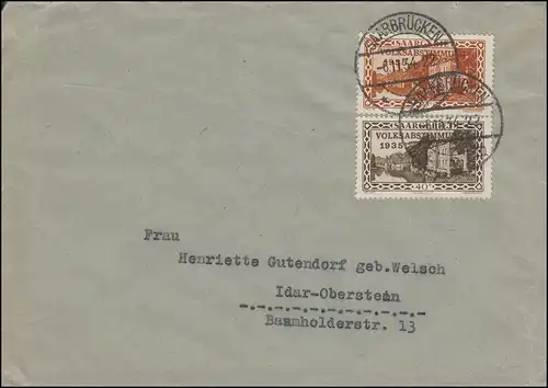 181+184 référendum 20+40 C. Lettre SAARBRÜNTEN 6.11.1934 après Idar-Oberstein