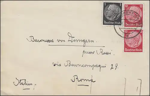 Lettre de St. INGBERT 24.3.38 à Rome avec le timbre d'arrivée de la loterie automobile