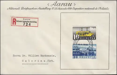 Sonder-R-Zettel Aarau Nationale Briefmarken-Ausstellung Schmuck-Bf. SSt 25.9.38