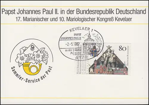 Gedenkblatt Johannes  Paul II. SSt Kevelaer Papst in der Diozöse Münster 2.5.87