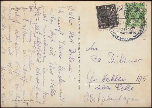 36I Band et 39II Réseau sur carte postale SSt Celle Don 7.8.1948 sur AK Chiemsee