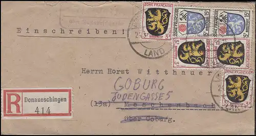 Franz. Zone Allgemein R-Brief Landpoststelle ACHDORF über DONAUESCHINGEN 24.1.46