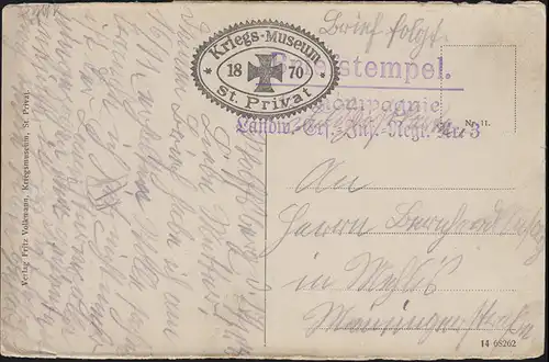 Feldpost Kriegsmuseum Landw.-Ersatz-Inf.-Regiment 3, AK Amanweiler, 17.11.14