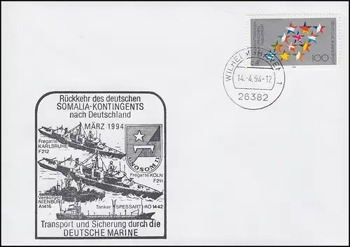 Deutsche Marine Kriegsschiffe Rückkehr SOMALIA-Kontingent, Wilhelmshaven 14.4.94