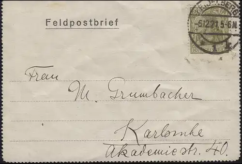 147 Germania 60 Pf. EF sur la lettre de Fern HEIDELBERG 1 k - 6.12.1921 vers Karlsruhe