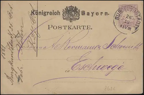 Bayern P 18 Wappen 5 Pf. lila ohne WZ von BURGKUNDSTADT 26.10.81 nach Eschwege