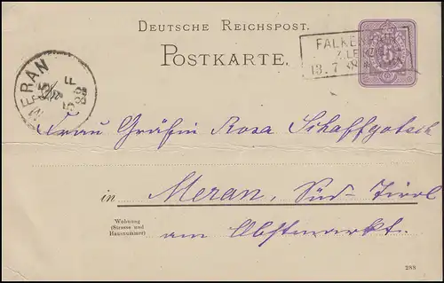 Carte postale P 18II, paragraphe 5 p. sans marge de point et avec DV 288, FALKENHAIN 13.7.88