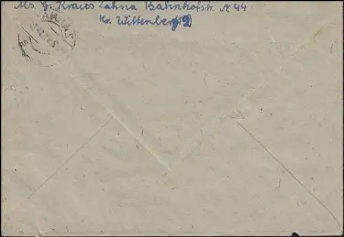 224 Karl Marx 50 Pf. als EF auf Auslandsbrief ZAHNA 11.2.51 in die Schweiz