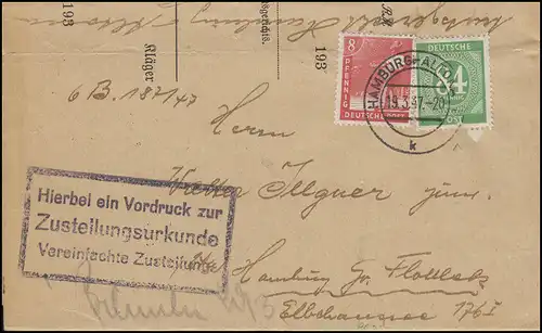 Conseil de contrôle I+II MiF Acte de notification Tribunal de première instance HAMBURG-ALTONA 19.3.47