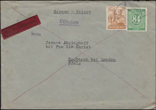 Kontrollrat I+II 936+951 als MiF auf Eil-Brief KLEINHEUBACH 28.4.47 n. Eschbach