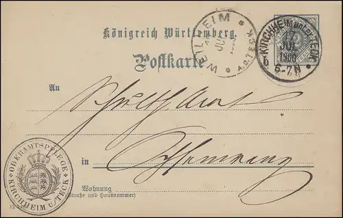 Dienstpostkarte P 2 Ziffer 2 Pf. DV 12 3 00, KIRCHHEIM unter TECK 17.7.1900