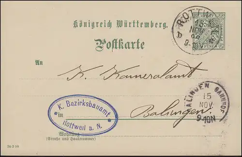 Dienstpostkarte P 29 AMTLICHER VERKEHR DV 30 3 98, ROTTWEIL 15.11.98 n. BALINGEN