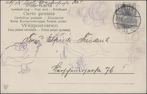 Glückwunschkarte Ostern mit Küken, BERLIN 34 - 22.4.1905 als Orts-Postkarte