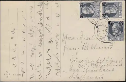 111A Ludwig mit Aufdruck MeF auf Ansichtskarte Mütterchen, POSSENHOFEN 31.8.1917