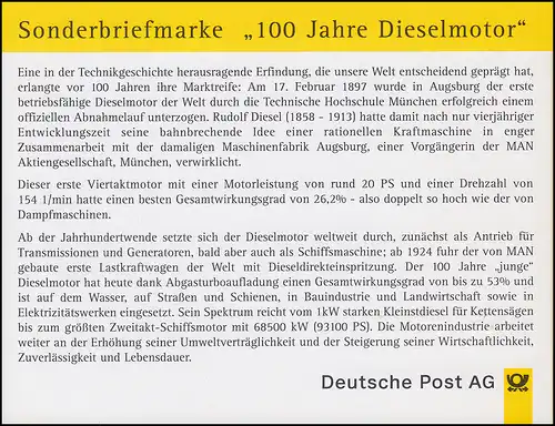 Klappkarte Historische Fahrzeuge und 100 Jahre Dieselmotor ESSt Bonn 28.8.1997