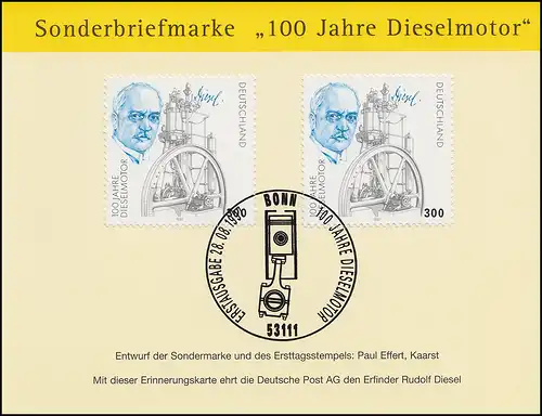 Klappkarte Historische Fahrzeuge und 100 Jahre Dieselmotor ESSt Bonn 28.8.1997