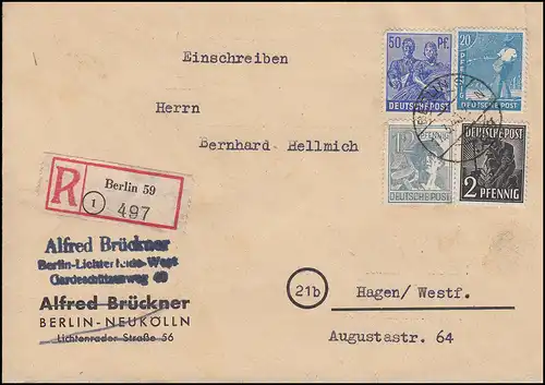 Conseil de contrôle II - Encolure mixte sur lettre R BERLIN 17.3.1948 selon HAGEN 19.3.48