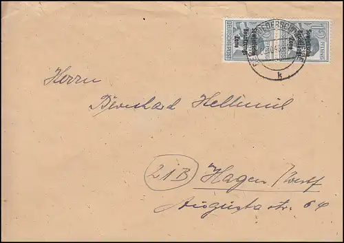 186 SBZ-Aufdruck im Paar MeF Brief BERLIN-OBERSCHÖNEWEIDE 6.10.1948 nach Hagen