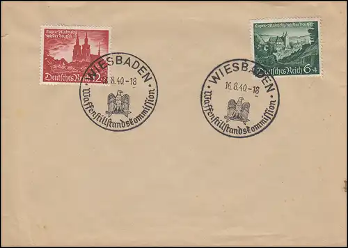 748-749 phrase sur l'enveloppe SSt WIESBADEN Commission de cessez-le-feu 16.8.40