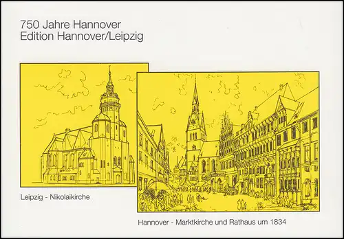 Carte pliante 750 ans Hanovre - Edition Hanovre/Leipzig ESSt BONN 8.1.1991