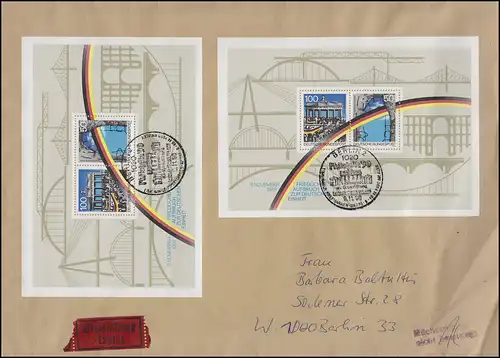 Block 22 Grenzöffnung & Maueröffnung 1990 MeF Orts-Eil-Brief SSt Berlin 9.11.90