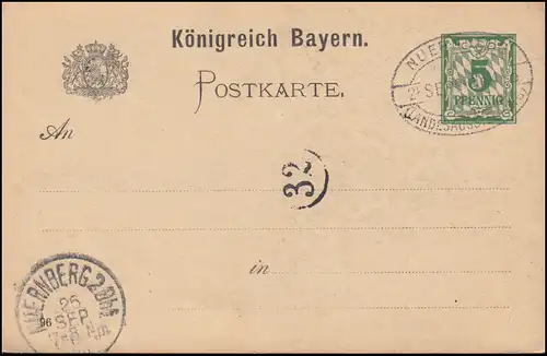 Bayern P 48/01 Landesausstellung ohne Initialen: Blanko-SSt Nürnberg 26.9.1896