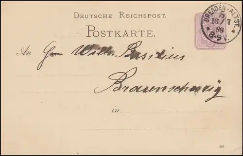 Postkarte P 12/02B Ziffer 5 Pf. DV 386, DRESDEN-ALTST. 16.7.86 nach Braunschweig