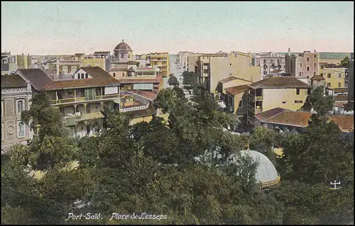 Carte de vue Port Said: Place de Lesseps, SUEZ 1.7.15 avec 43 Cheopspyramide