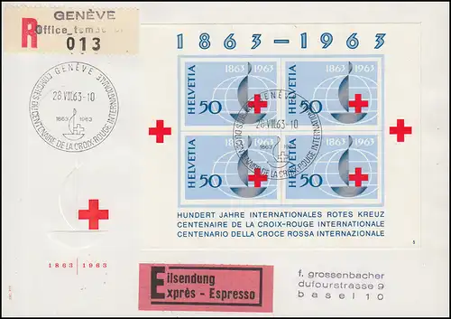 Schweiz Block 19 Internationales Rotes Kreuz auf Eil-R-Brief SSt GENF 28.8.1963 