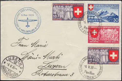 Vol d'ouverture de compte rendu Exposition nationale 6.5.1939 Suisse-Lettre SSt ZÜRICH