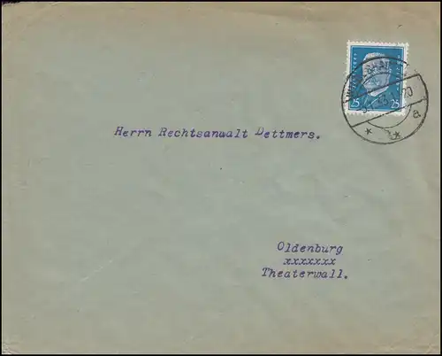 414 Hindenburg en tant qu'EF sur lettre WILDESHAUSEN 3.1.1933 avec Vignette Airkurort