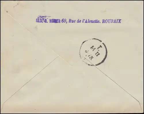 Frankreich Umschlag U 2 B II mit Zusatzfrankatur 13.11.1891 nach LEIPZIG 14.11.