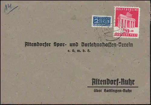 102 Aide de Berlin 20 avec les victimes d'urgence EF Lettre HATTINGEN Janvier 1949 à Altendorf