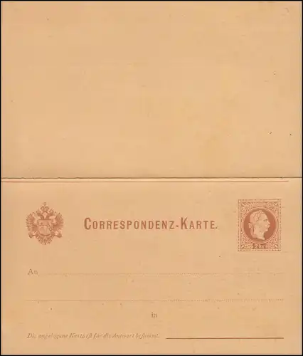 Autriche Carte postale U 34 Carte double 2/2 Kr. rouge-brun (allemand), non utilisé