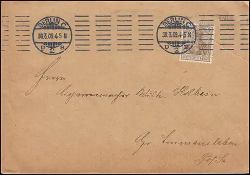 84I Germania 3 Pf. mit Perfin Gm. als EF auf Drucksache BERLIN 30.3.1909