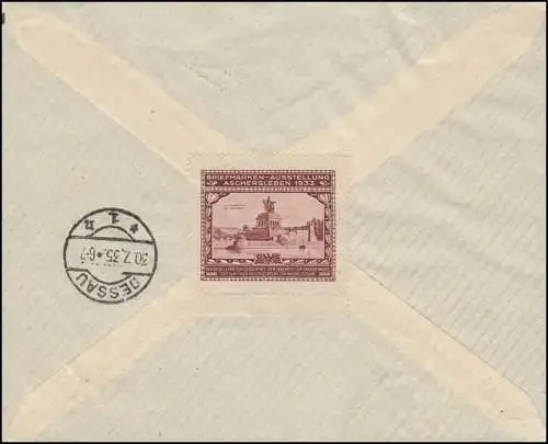 535 Poste aérienne Steinadler 50 Sentier R-Lettre HILDESHEIM 29.7.35 vers DESSAU 30.7.